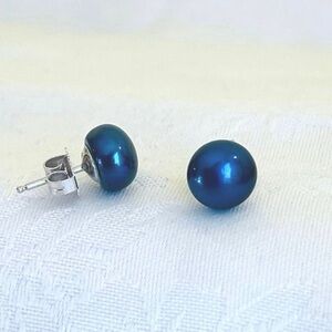 Earrings Peal Honora Sterling Silver Blue Stud Cultured Button-Style Classic